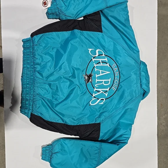Vintage San Jose Sharks 90s Full Zip Bomber Jacket Large Puffer Hockey Blue NWT - Picture 6 of 7